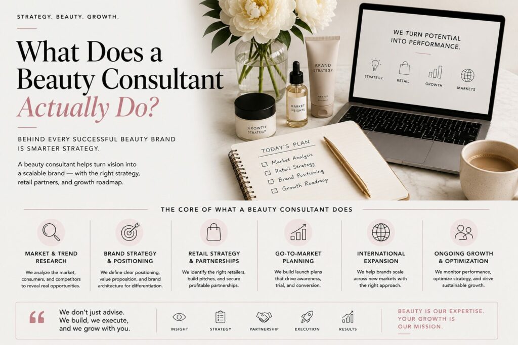 Beauty consultant helping beauty brands with retail strategy, market expansion, brand positioning and commercial growth